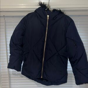 Old Navy Navy Blue Puffer Jacket with Faux Fur Hood